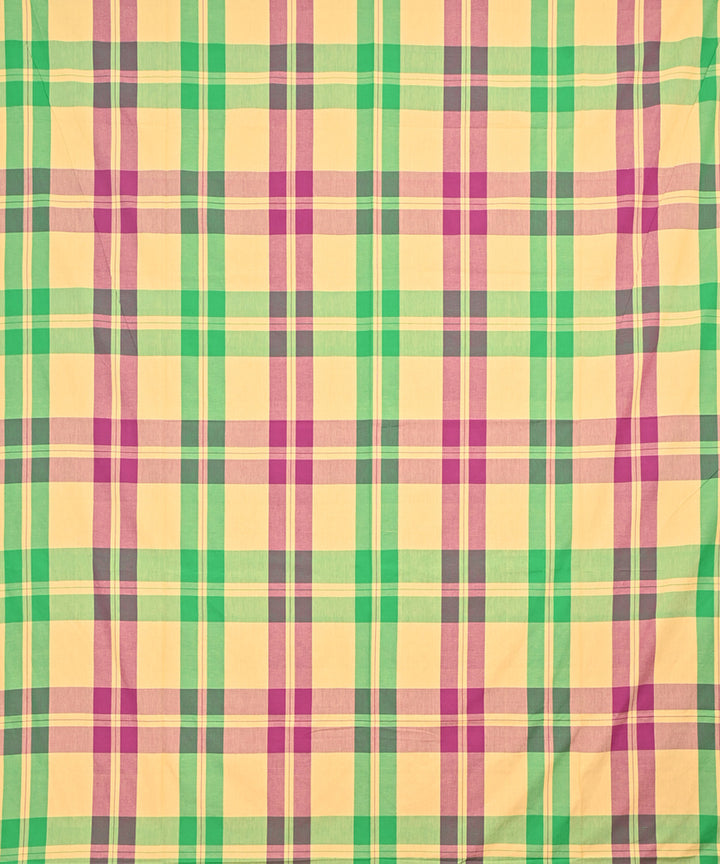 Light green pink checked handloom cotton double bed bedsheet