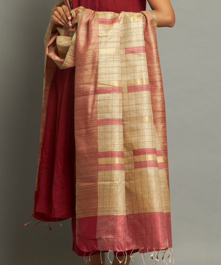 Kora tussar silk handwoven kosa dupatta