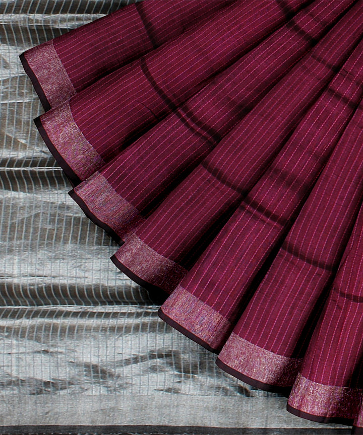 Maroon grey raw silk handloom bhagalpur saree