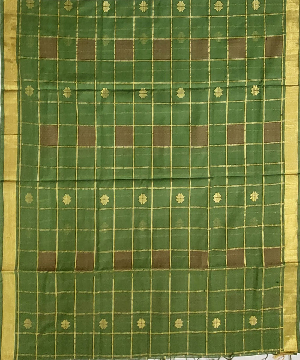 Dark green checked venkatagiri handloom cotton saree
