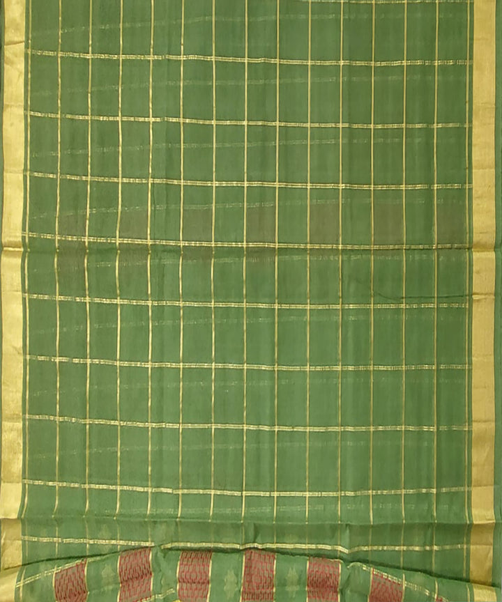 Dark green checked venkatagiri handloom cotton saree