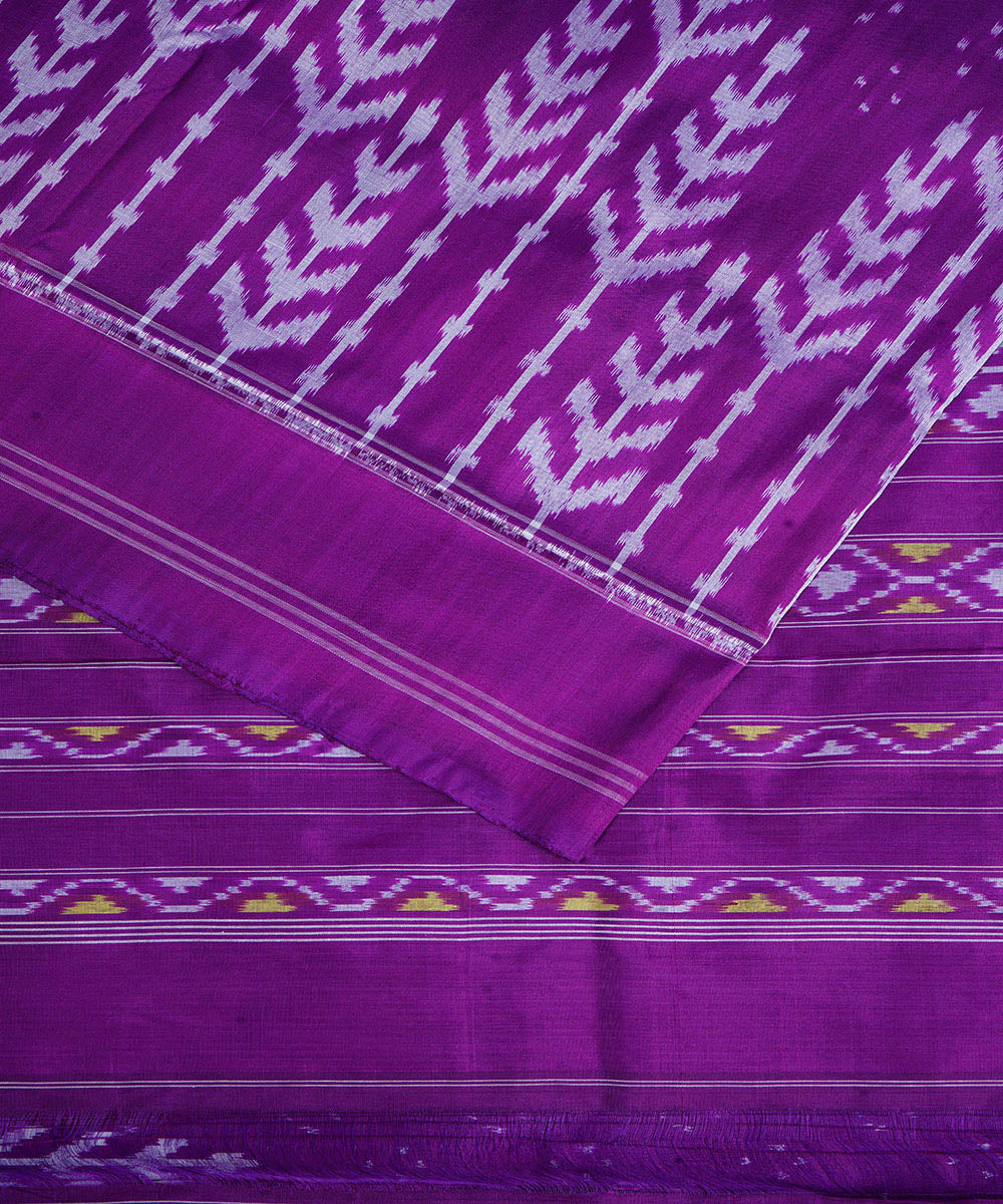 Purple - Mercerised Cotton Handloom Pochampally Ikat Saree 41