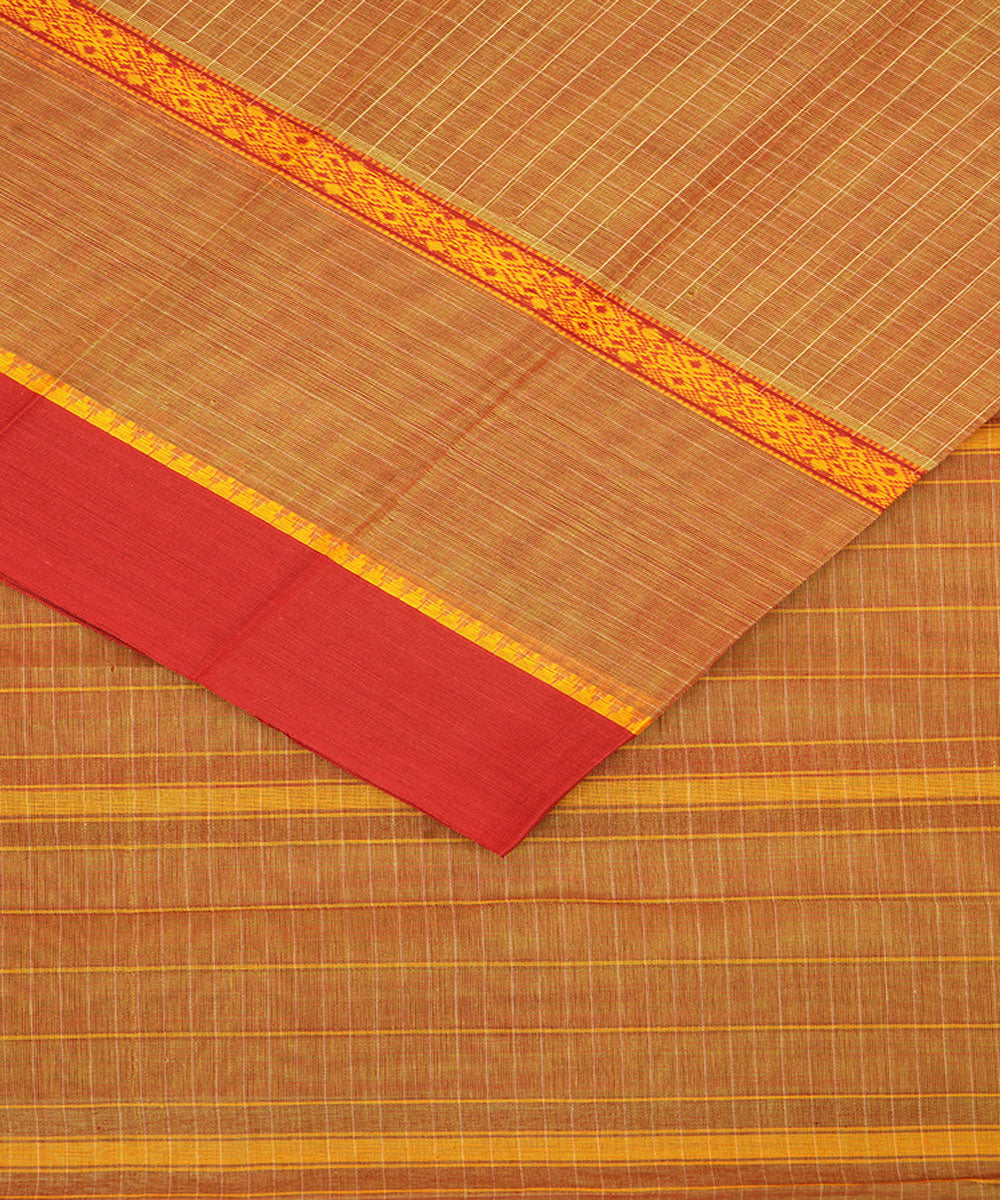 Brown maroon narayanapet handwoven cotton saree