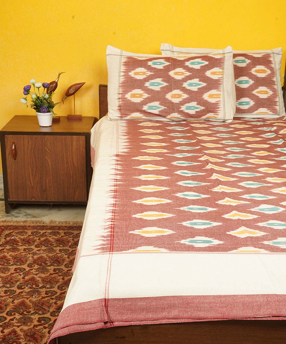 Pink handloom pochampally cotton ikat double bedsheet