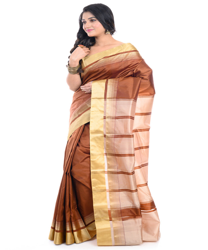 Brown handwoven garad silk saree