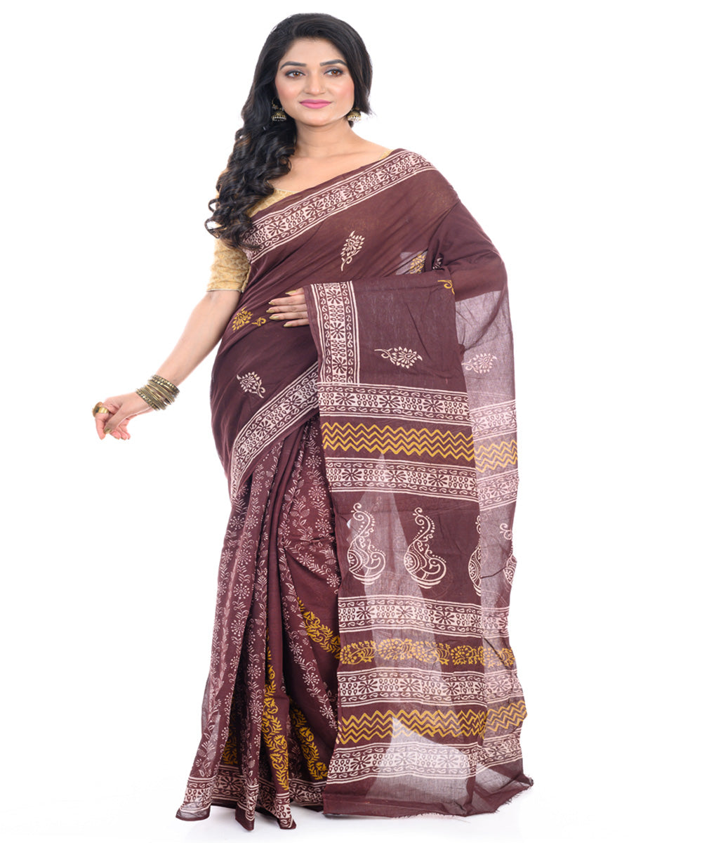 Brown - Bindaas Art Natural Dyed Cotton Block Print Saree 28