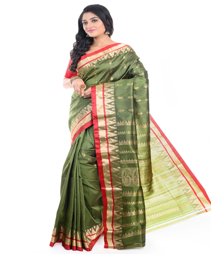 Green handwoven silk garad saree