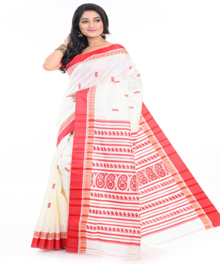 Offwhite red handwoven garad silk saree