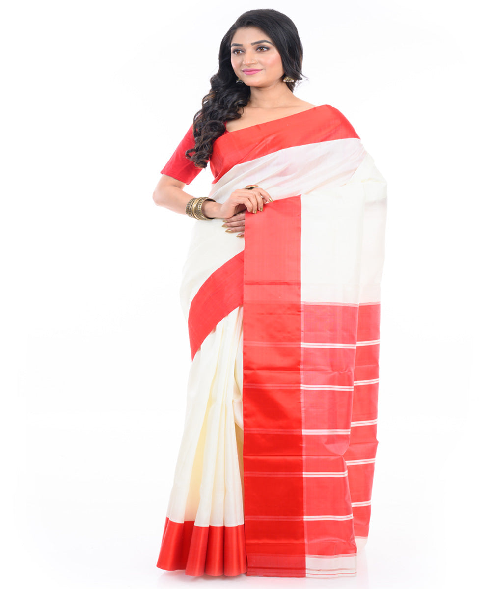 Offwhite red garad silk handwoven saree