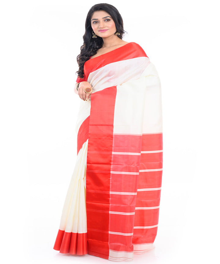 Offwhite red garad silk handwoven saree
