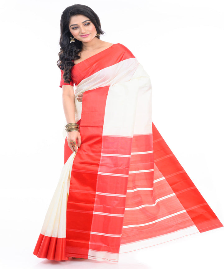 Offwhite red garad silk handwoven saree