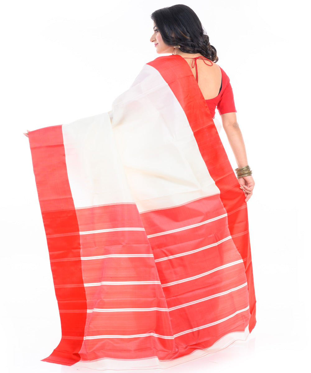 Offwhite red garad silk handwoven saree
