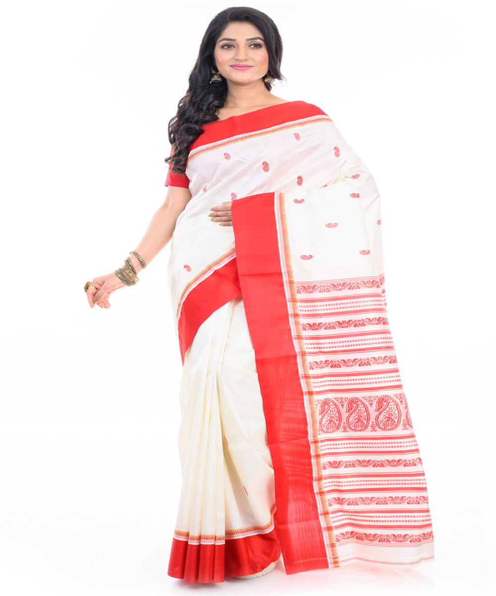 Offwhite red buti handwoven garad silk saree