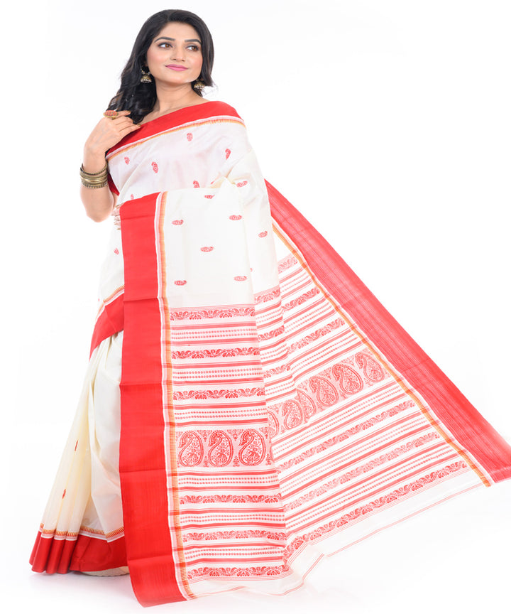 Offwhite red buti handwoven garad silk saree