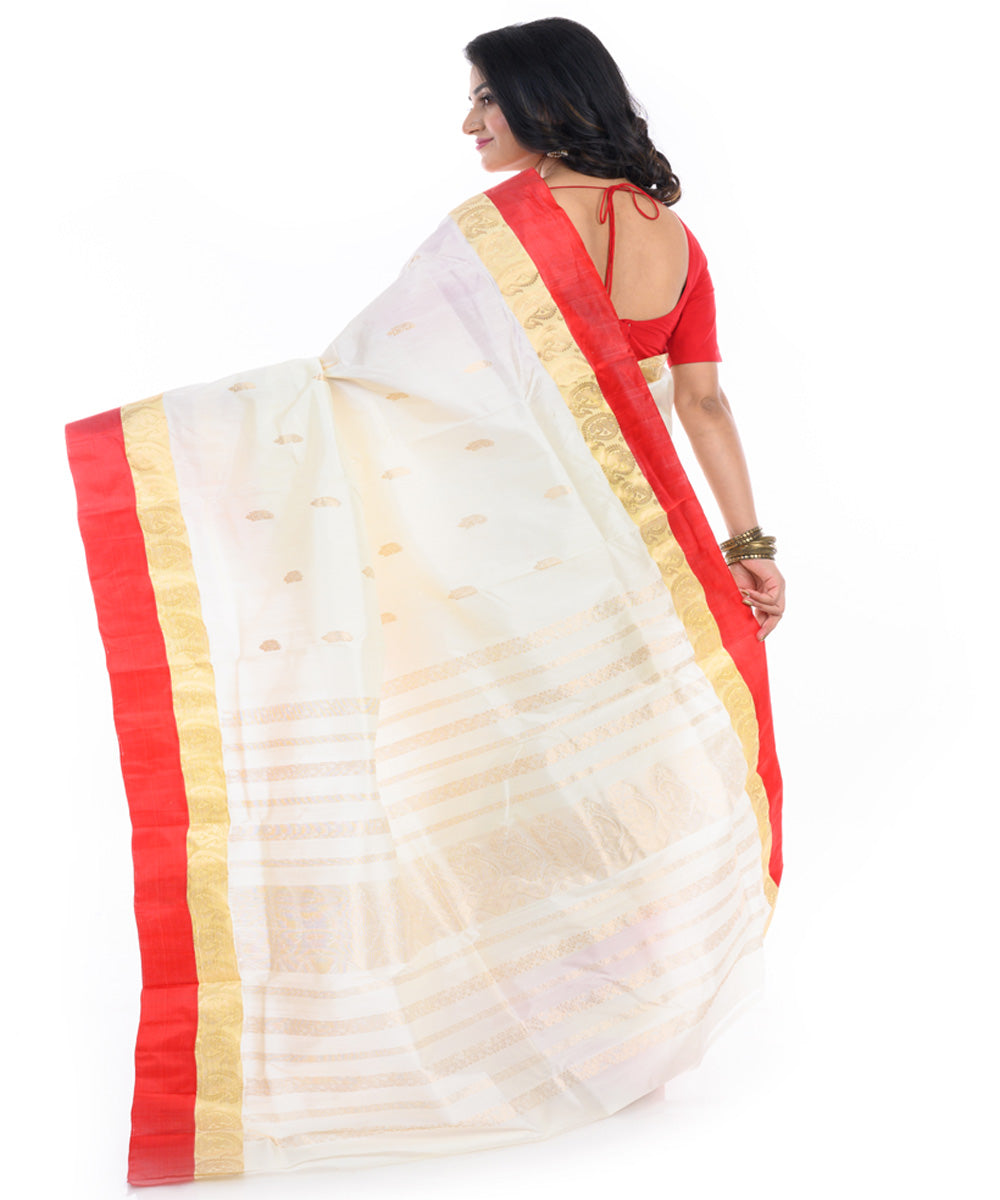 Offwhite red garad handwoven silk saree