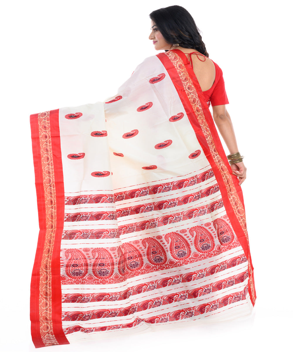 Offwhite red handwoven silk garad saree