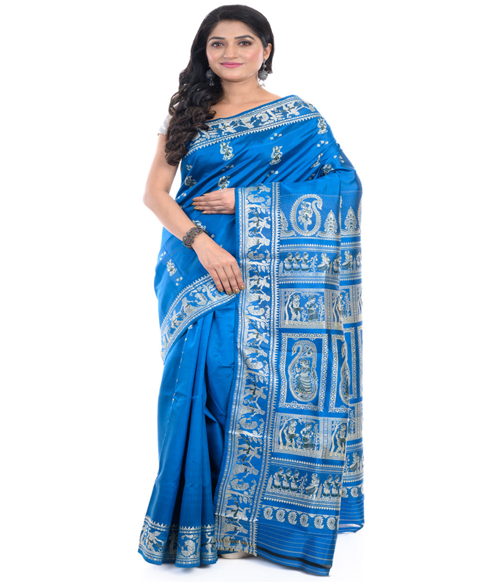 Deep blue handwoven baluchari silk saree