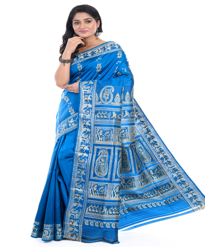 Deep blue handwoven baluchari silk saree