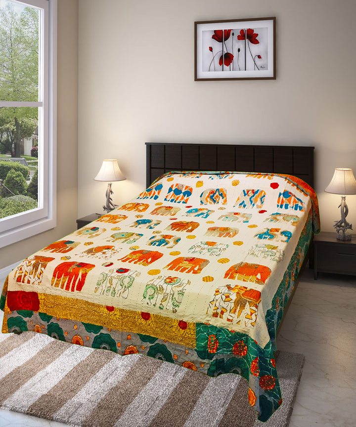 Applique and kantha work double layered cotton bedcover (Double Bed)
