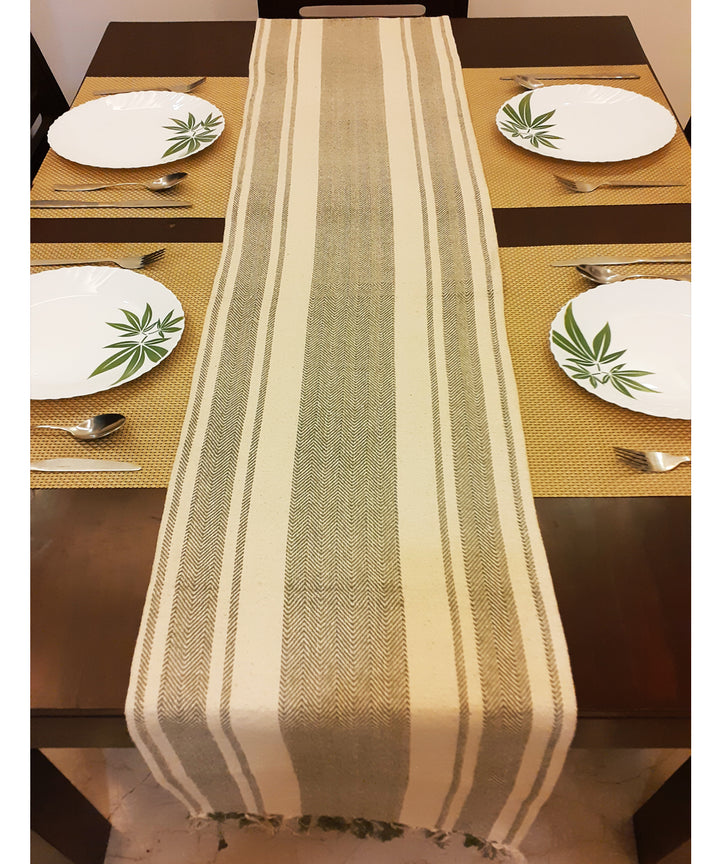 Green white handloom cotton striped table runner