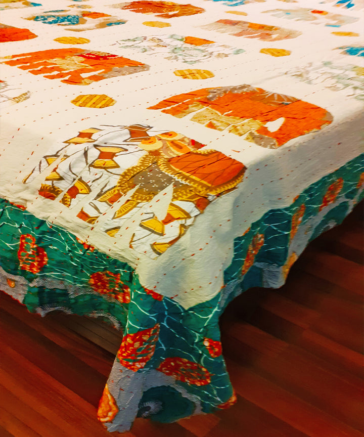 Applique and kantha work double layered cotton bedcover (Double Bed)