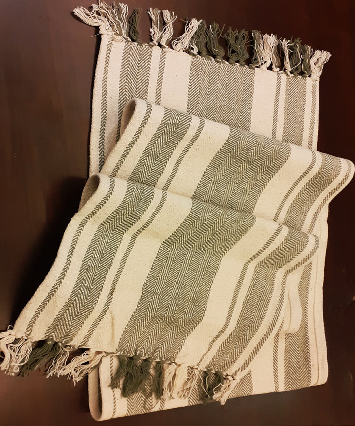 Green white handloom cotton striped table runner