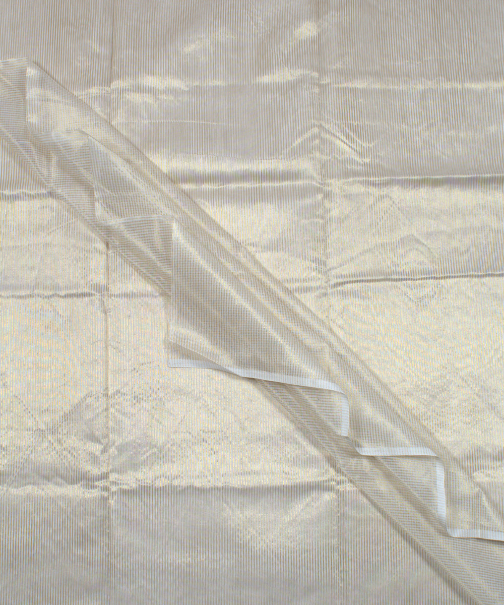 Cream golden stripes handwoven cotton silk chanderi fabric