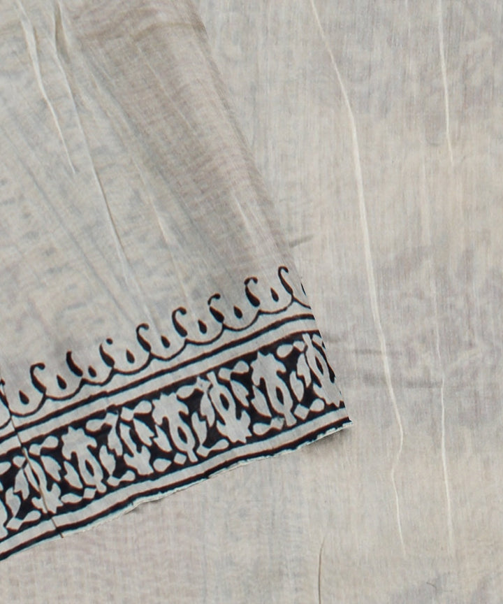 Grey cotton silk hand woven hand block printed chanderi saree