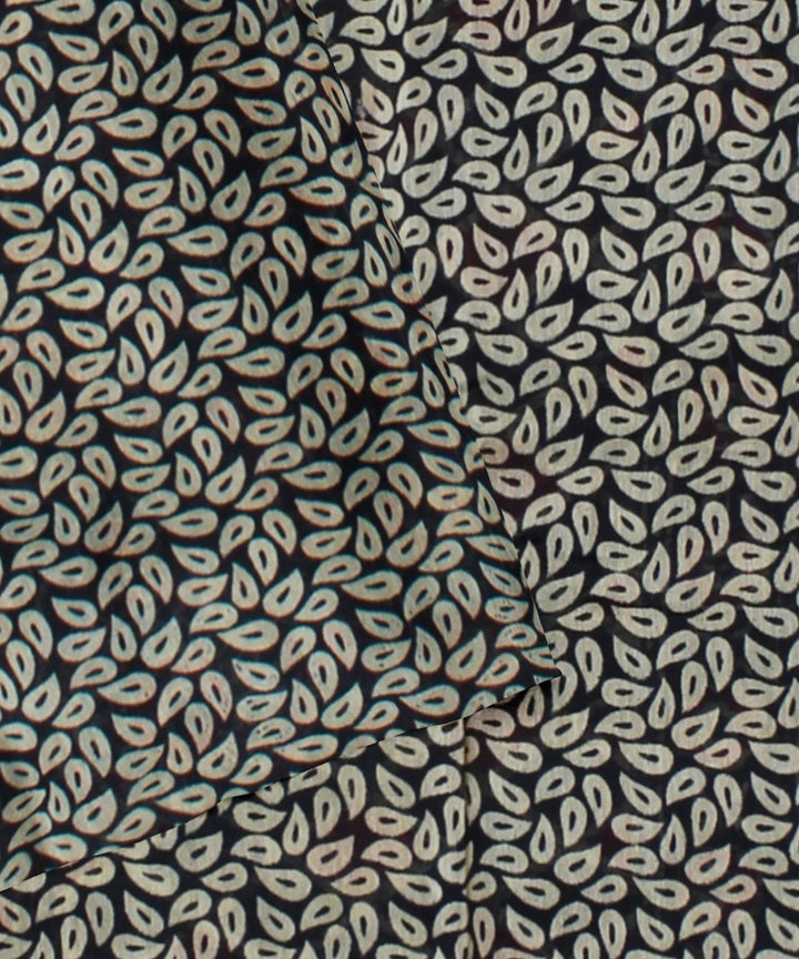 Black red cotton silk handloom hand block printed chanderi saree