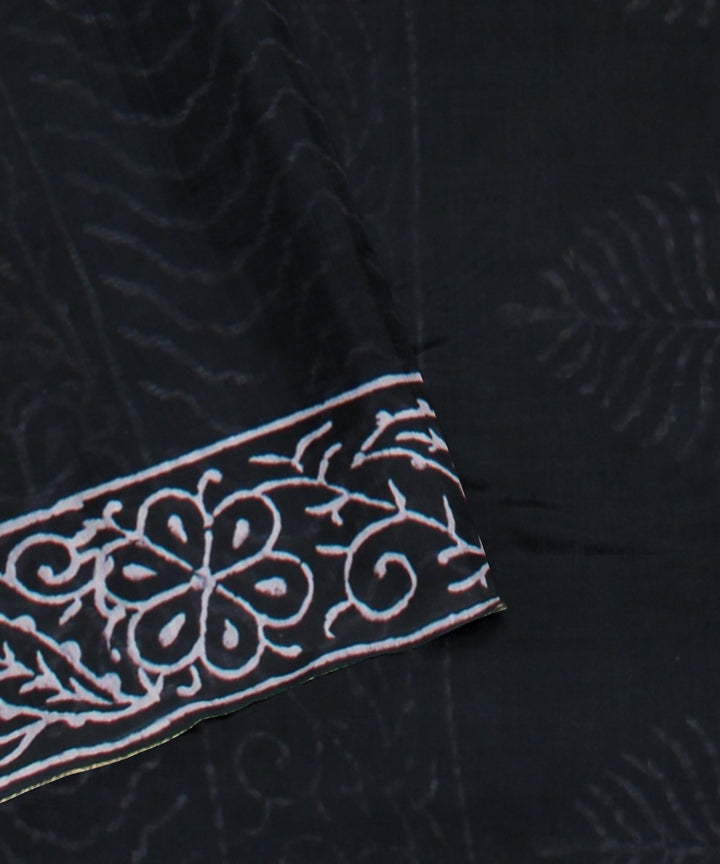 Black cotton silk handwoven hand block printed chanderi saree