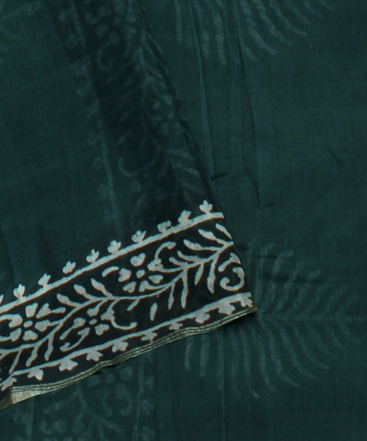 Dark green cotton silk handloom hand block printed chanderi saree