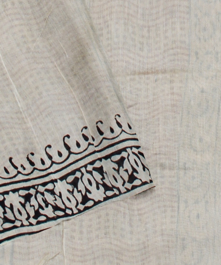 Beige maroon handloom hand block printed chanderi cotton silk saree