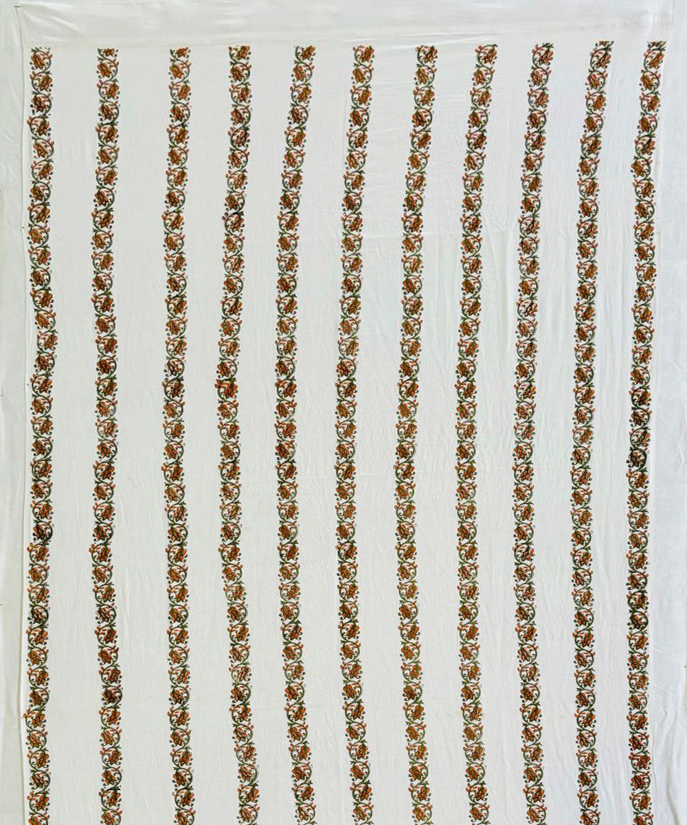 Brown white hand block printed cotton curtain