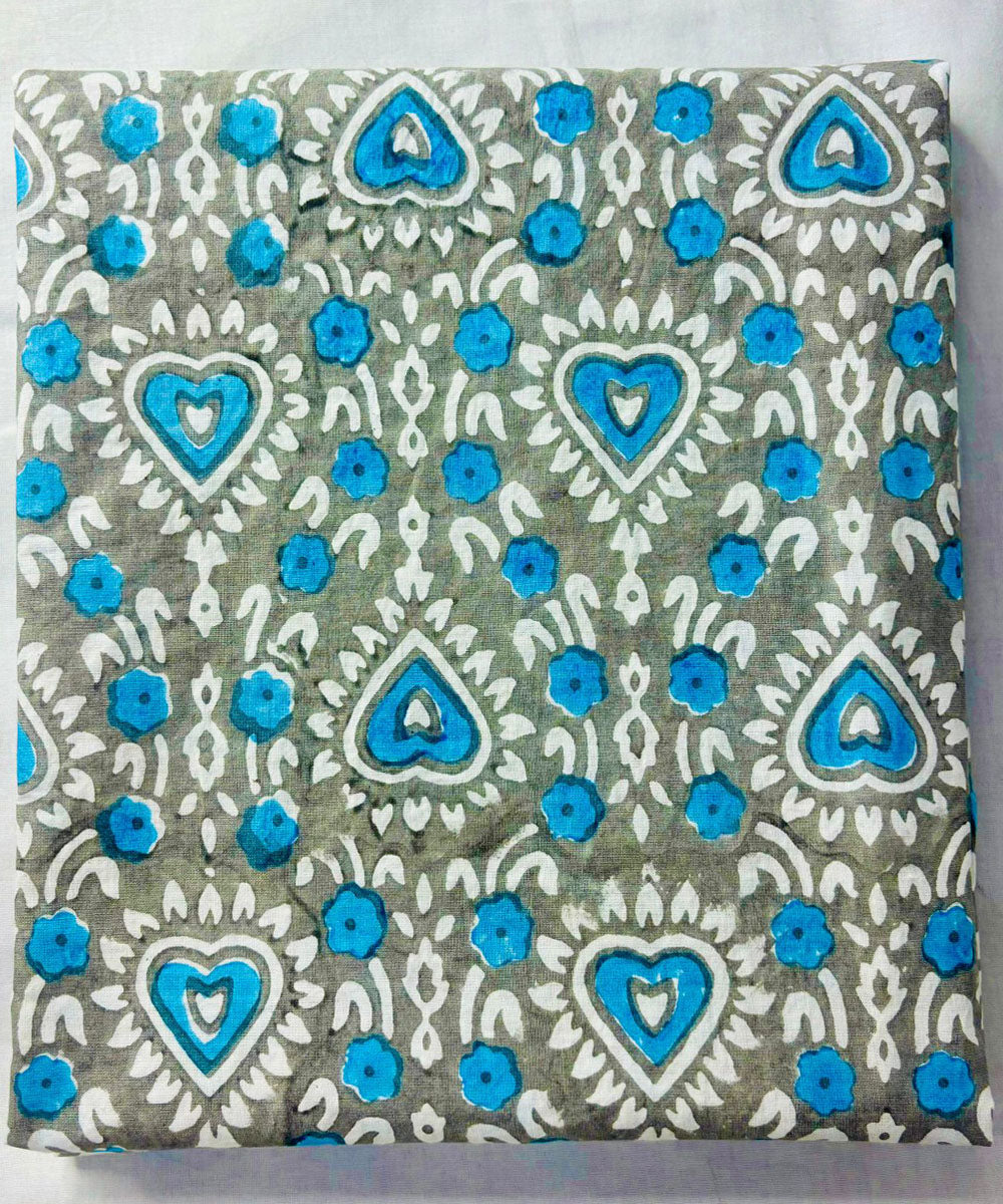 3pcs sky blue grey hand block printed cotton dress material