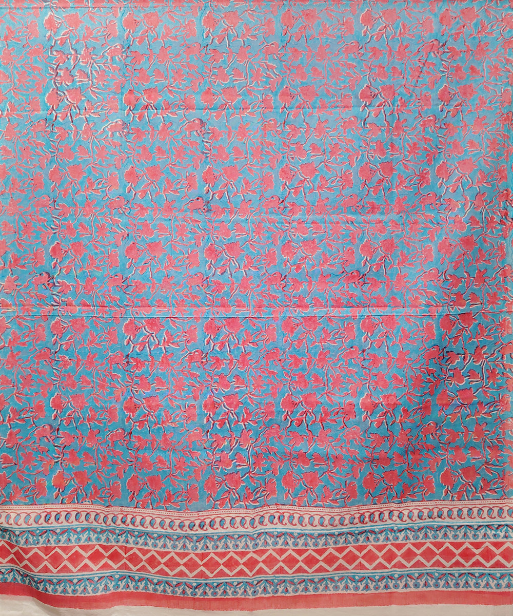 Turquoise pink hand block printed cotton dupatta