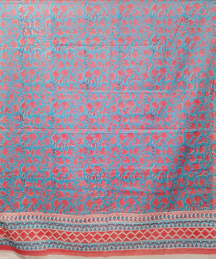 Turquoise pink hand block printed cotton dupatta
