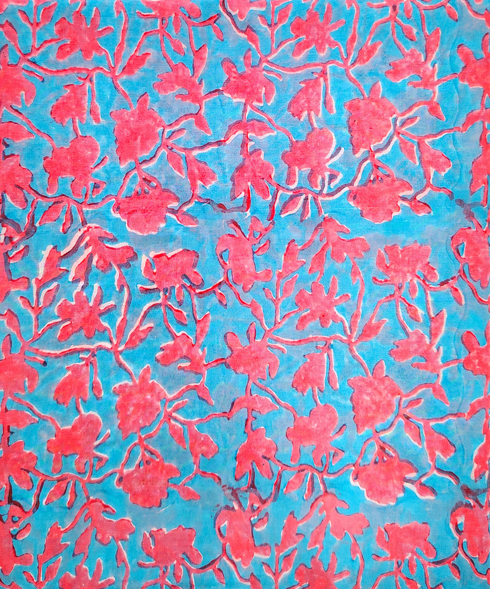 Turquoise pink hand block printed cotton dupatta
