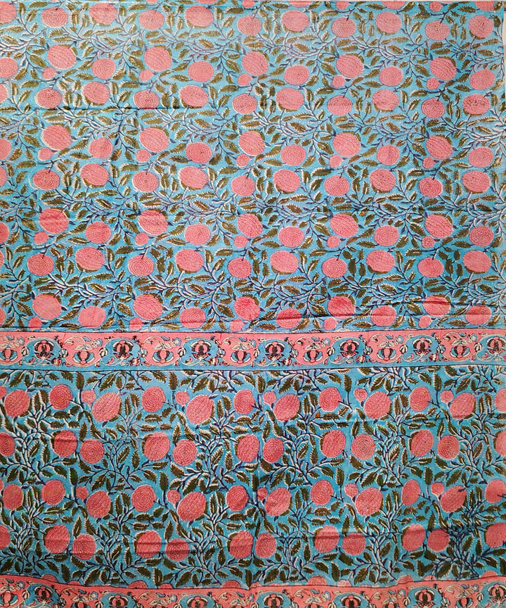 Sky blue pink hand block printed cotton dupatta