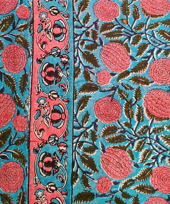 Sky blue pink hand block printed cotton dupatta