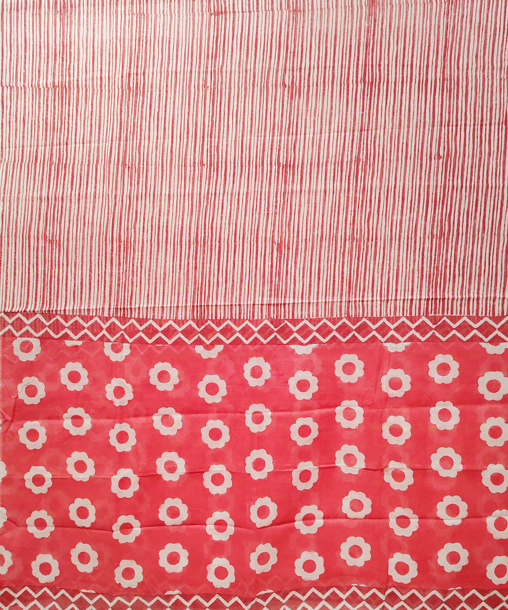 Red white hand block printed cotton dupatta