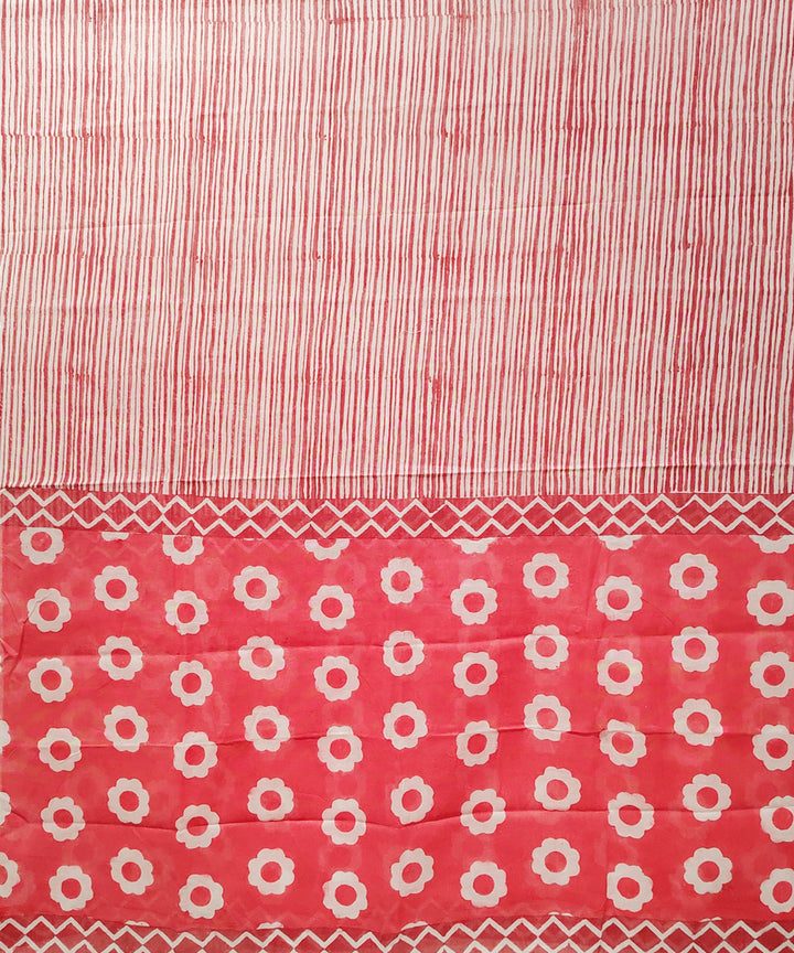 Red white hand block printed cotton dupatta