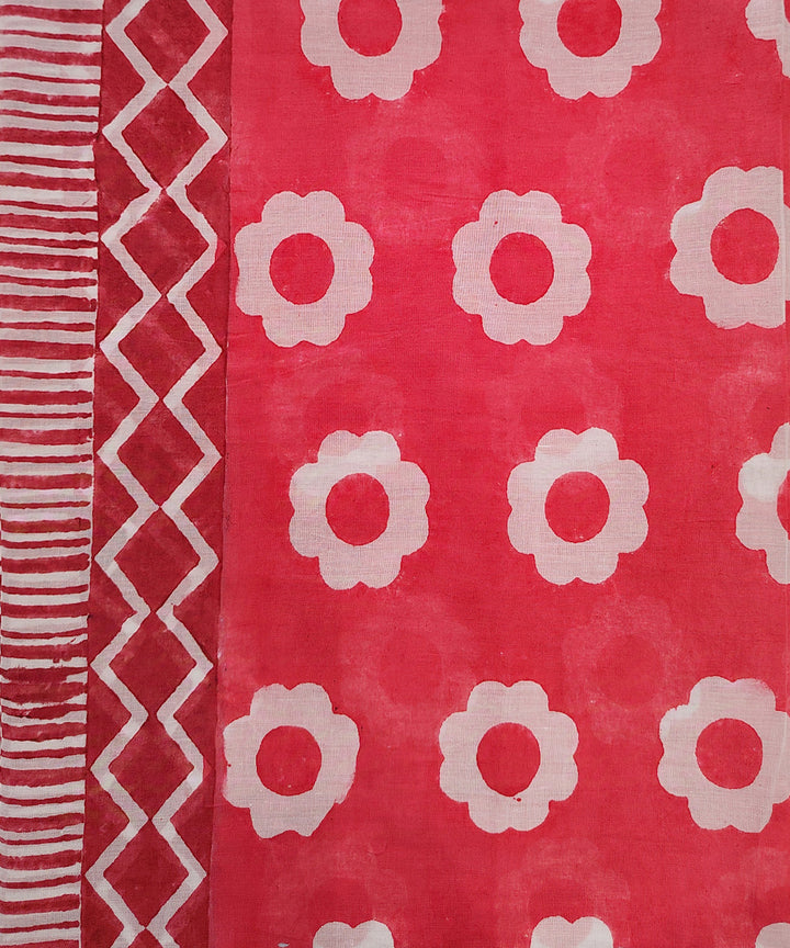 Red white hand block printed cotton dupatta
