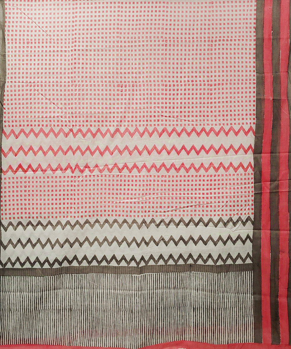 Pink black hand block printed cotton dupatta