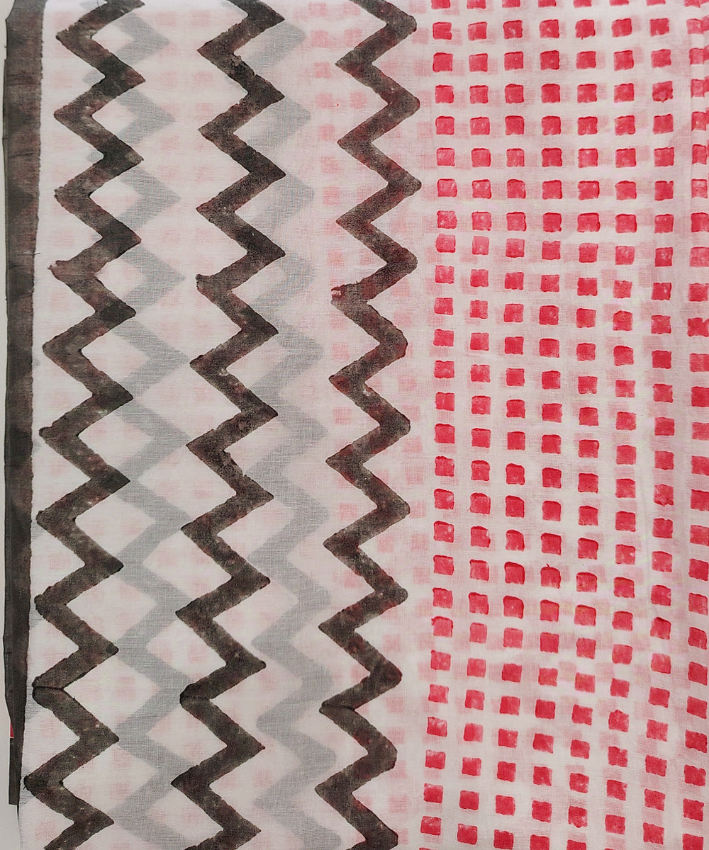 Pink black hand block printed cotton dupatta