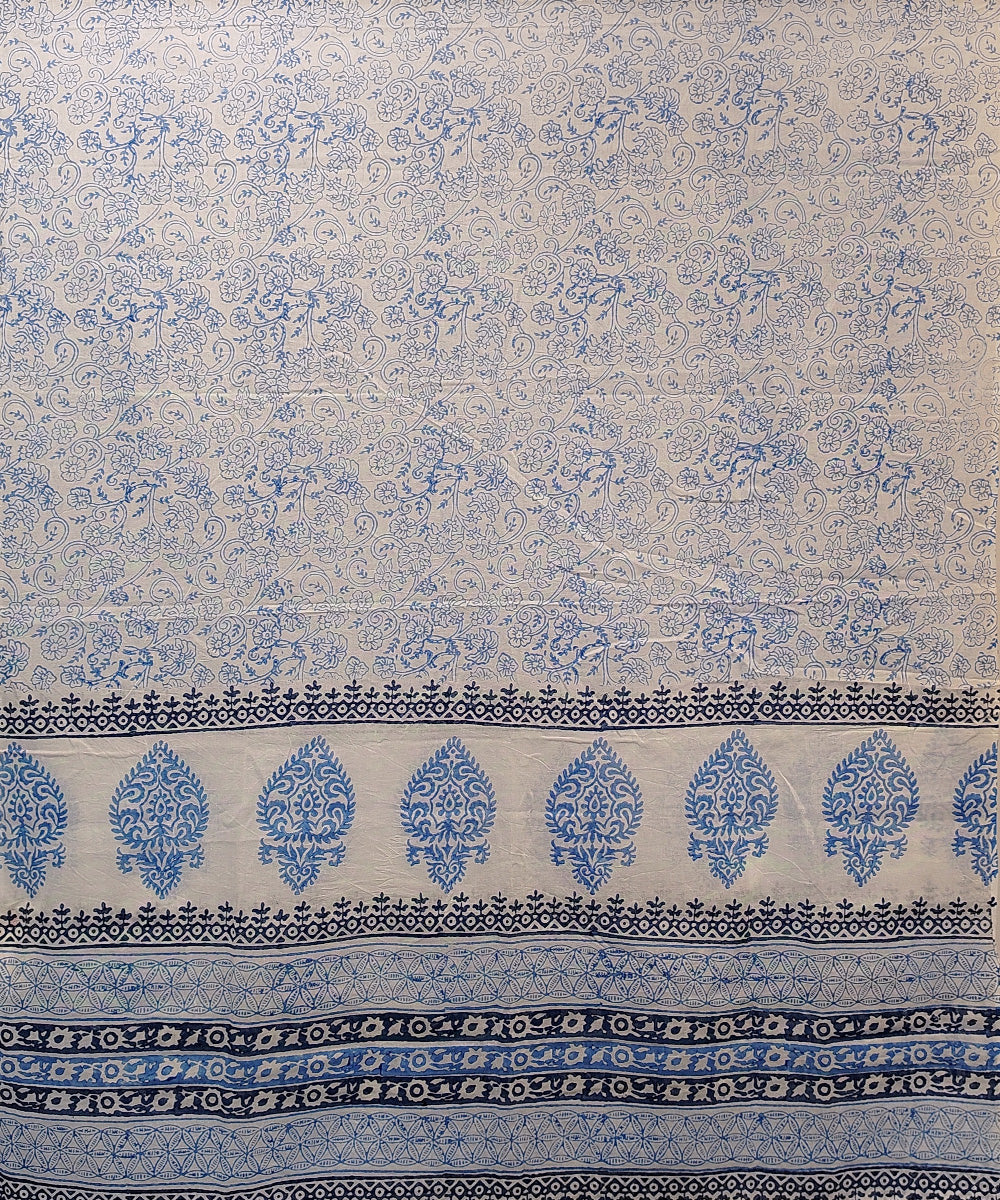 Sky blue white hand block printed cotton dupatta