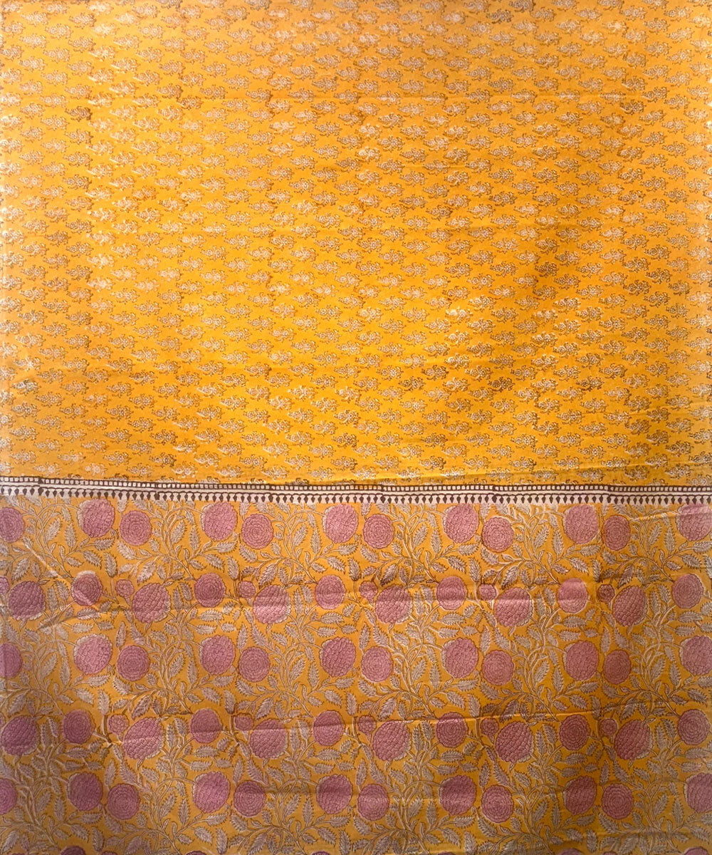 Yellow maroon hand block printed cotton dupatta