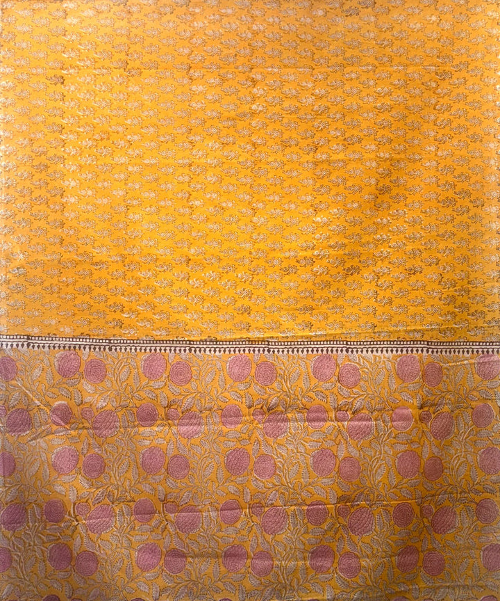 Yellow maroon hand block printed cotton dupatta