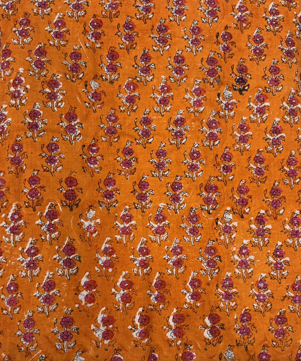 Yellow maroon hand block printed cotton dupatta