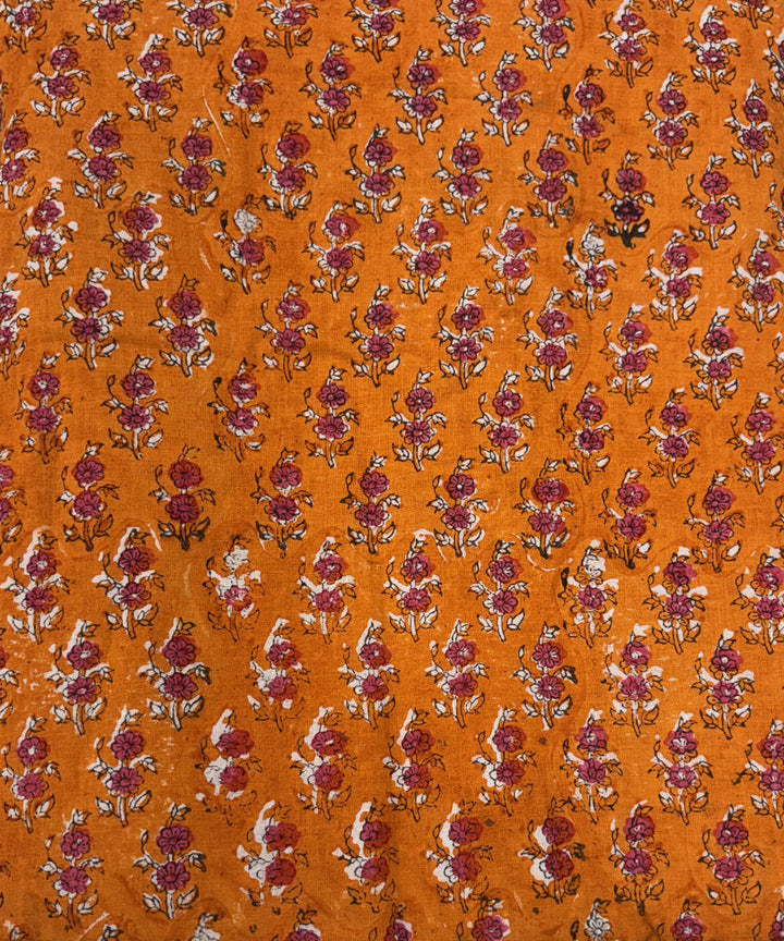 Yellow maroon hand block printed cotton dupatta