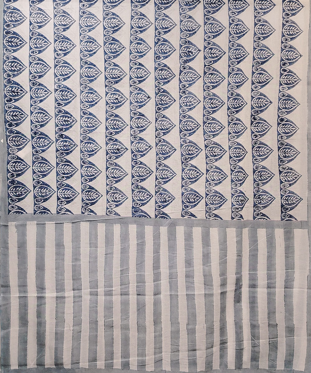 Navy blue white hand block printed cotton dupatta